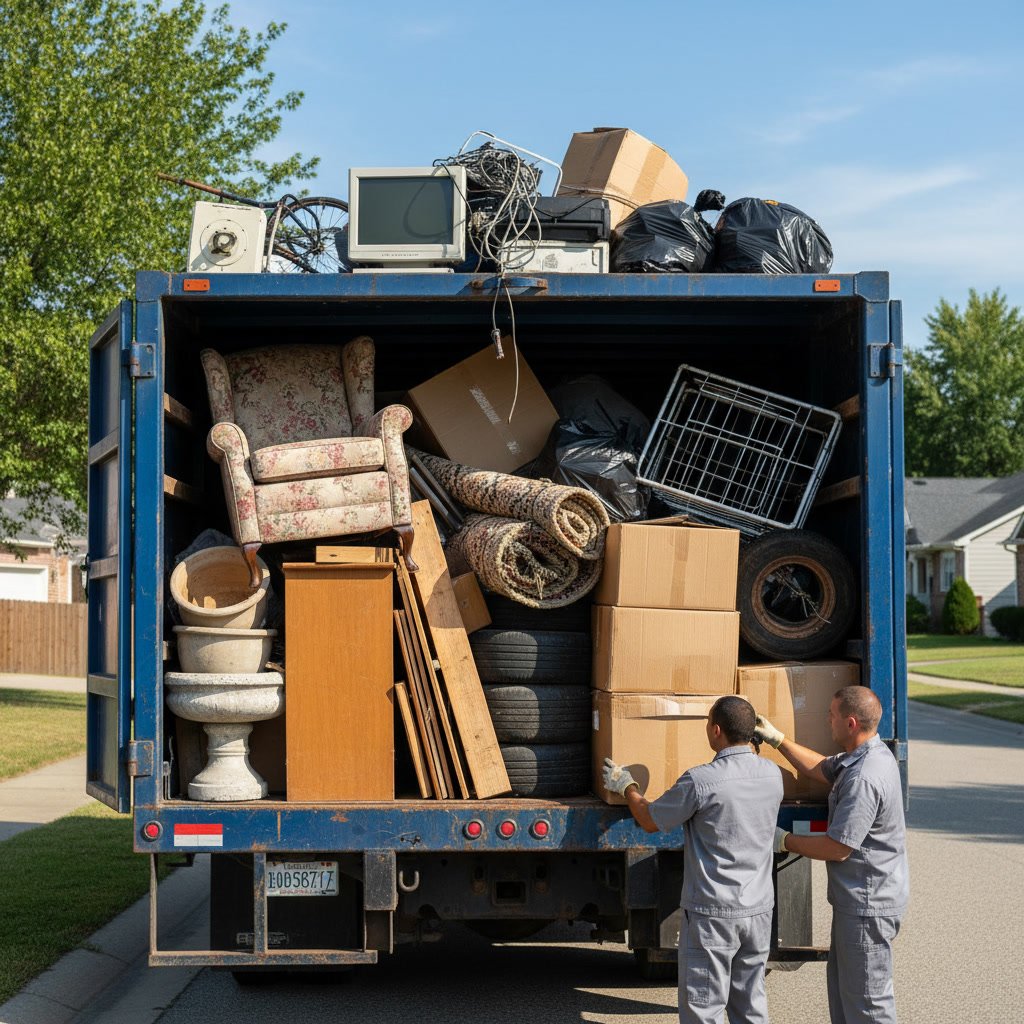 residential junk removal team loading furniture into truck