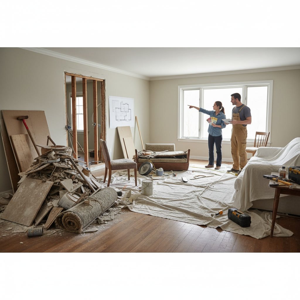 Construction debris and renovation materials ready for professional removal