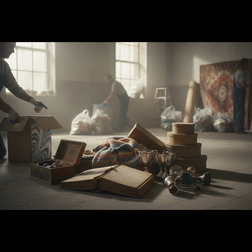 homeowner sorting sentimental items before whole home junk removal