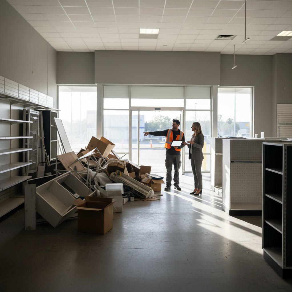 commercial office with old furniture and equipment ready for junk removal