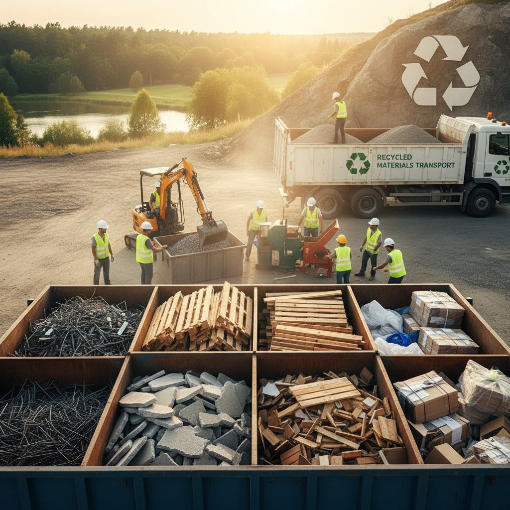 Sorted construction materials ready for recycling and proper disposal