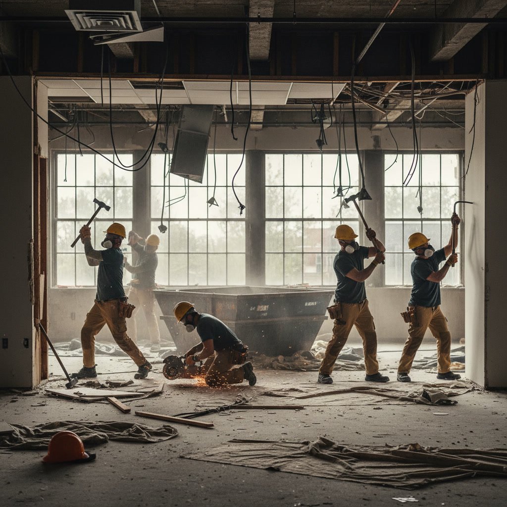 Professional light demolition team preparing interior space for renovation in Marysville residential property
